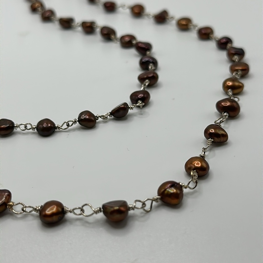 Fancy brown pearl wire long necklace